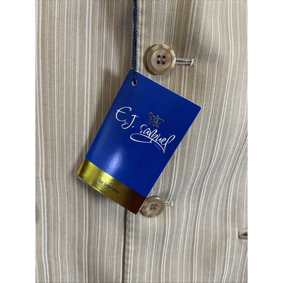 2pc EJ Samuel Tan Cream Stripe Sport Coat 4 Btn Jacket Blazer and Vest 38R New - Picture 3 of 8